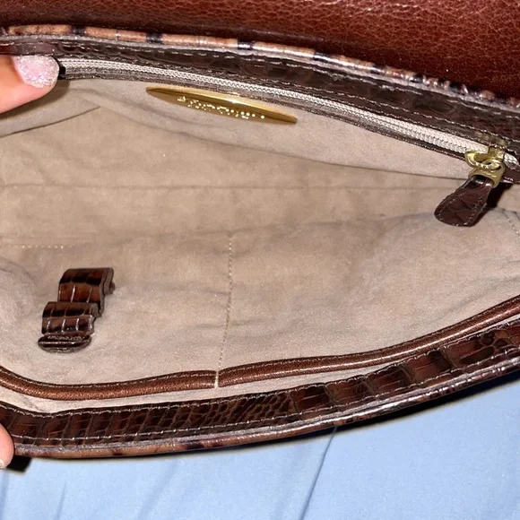 Brahmin Pecan brown leather crossbody shoulder adjustable clutch purse bag